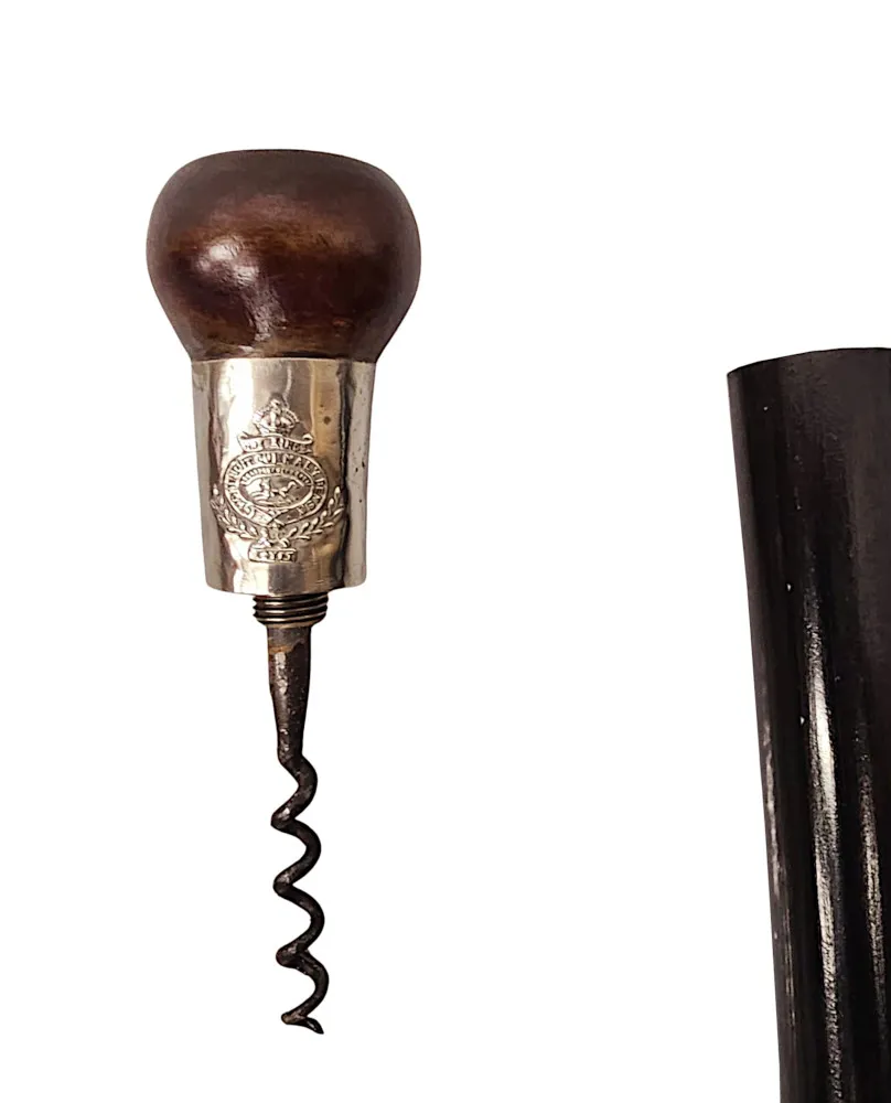 A Very Rare 19th Century Gadget Walking Cane with Cork Screw Handle with Built In Compass and Drinking Tube