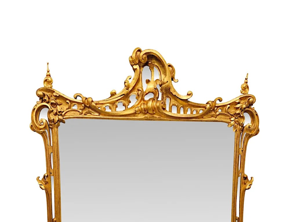A Very Rare Large 19th Century Giltwood Chinese Chippendale Style Overmantel Mirror