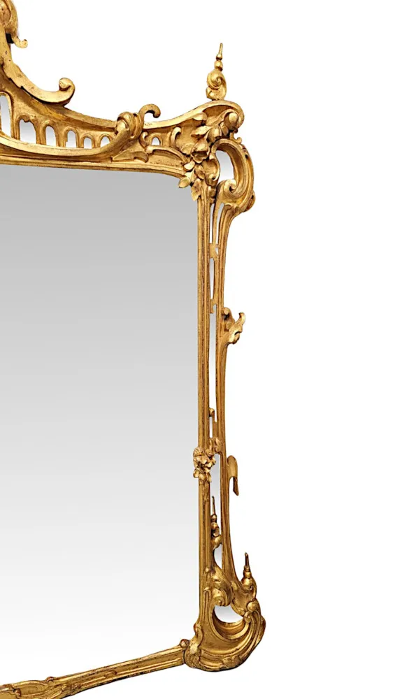 A Very Rare Large 19th Century Giltwood Chinese Chippendale Style Overmantel Mirror