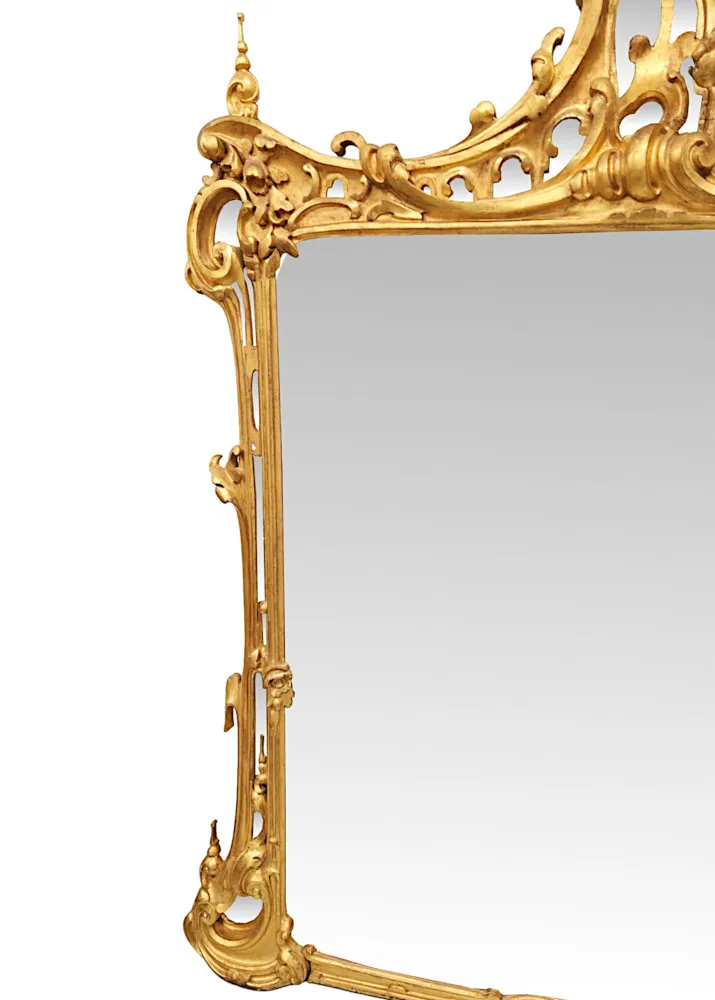 A Very Rare Large 19th Century Giltwood Chinese Chippendale Style Overmantel Mirror