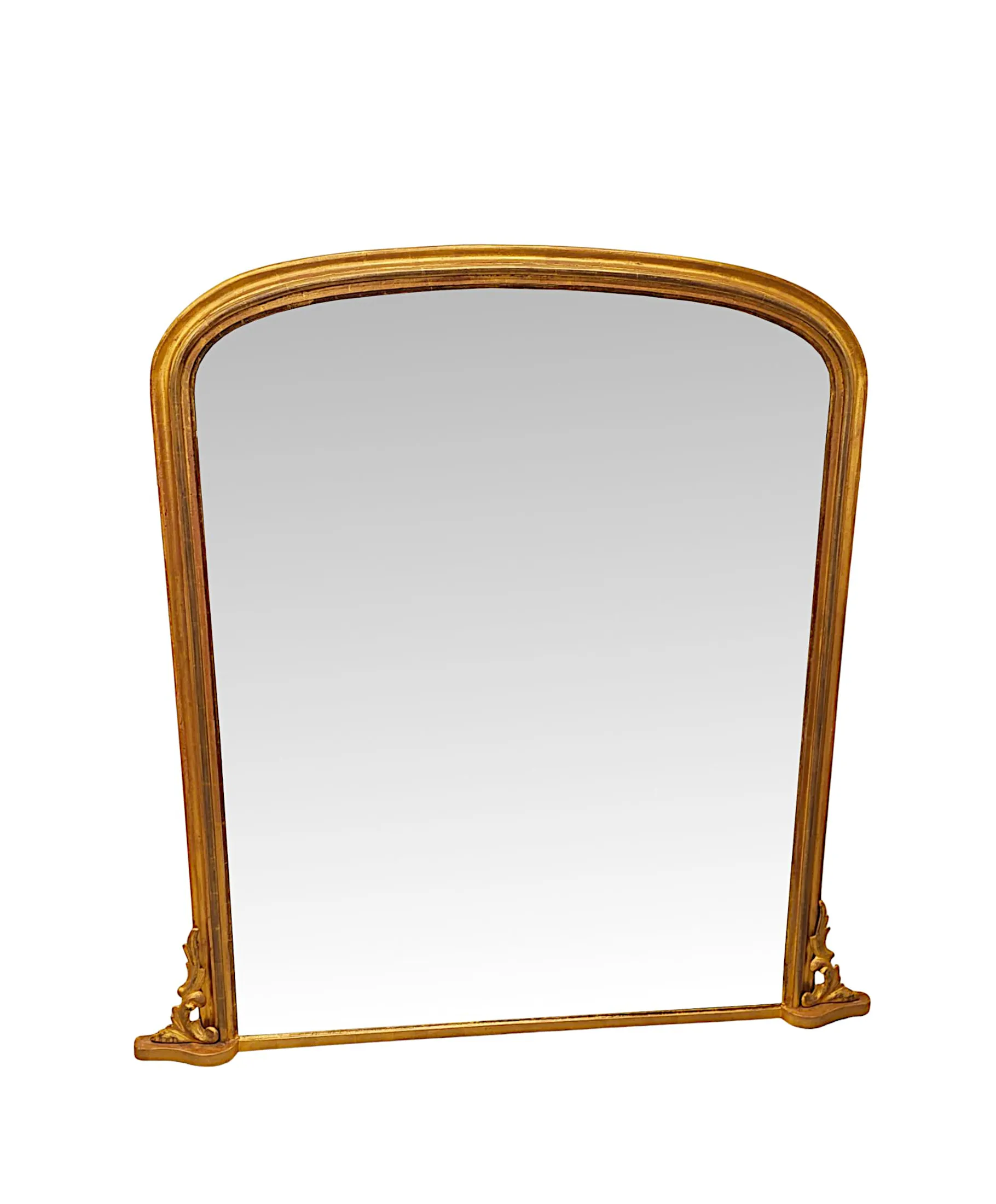A Gorgeous Large 19th Century Simple Design Giltwood Archtop Overmantel Mirror