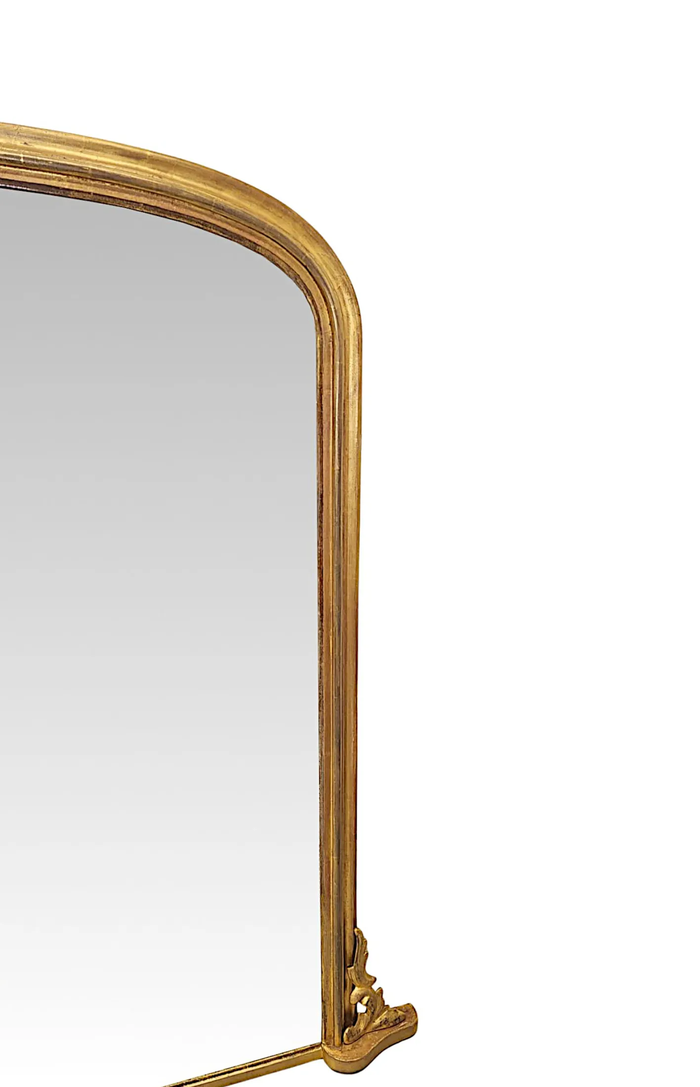 A Gorgeous Large 19th Century Simple Design Giltwood Archtop Overmantel Mirror