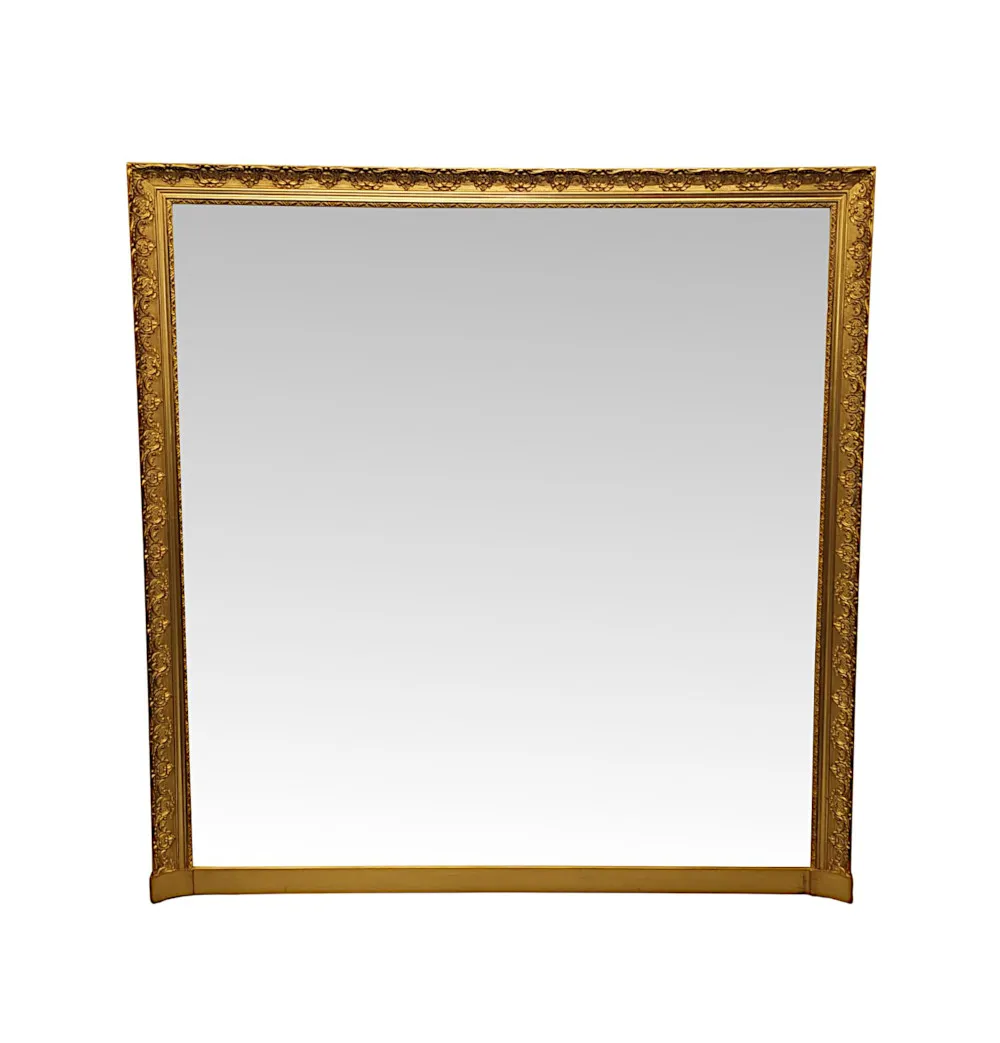 A Very Rare Pair of Early 20th Century Large Size Giltwood Overmantel Mirrors of Simple Design