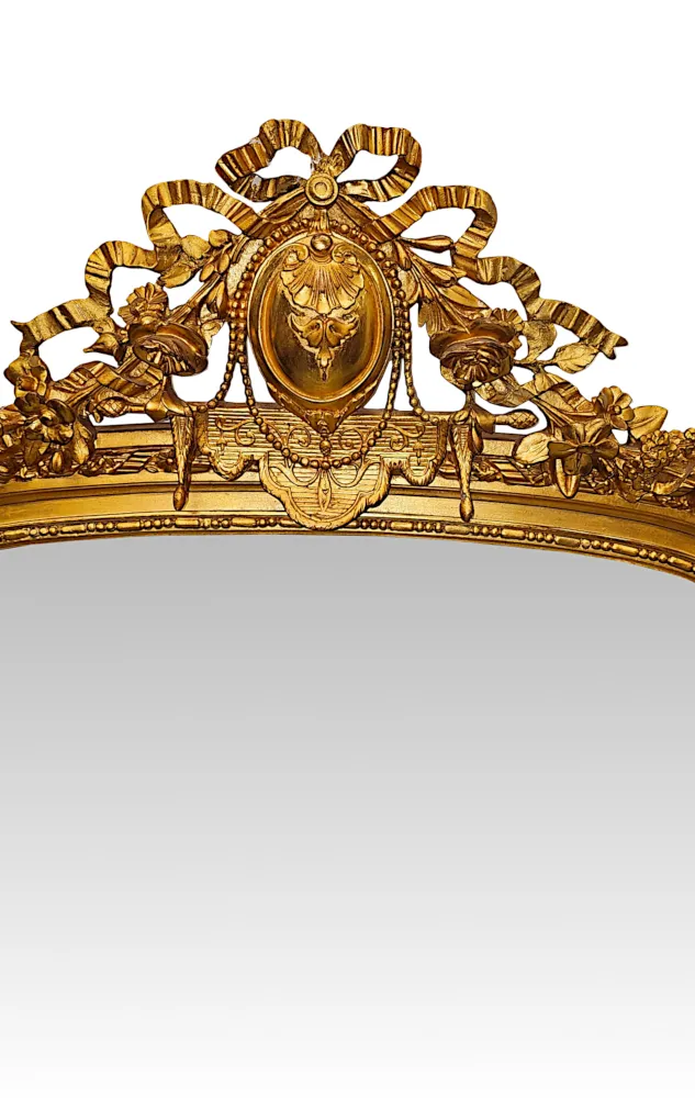 A Fabulous Tall 19th Century Giltwood Hall or Dressing Mirror With Original Bevelled Glass