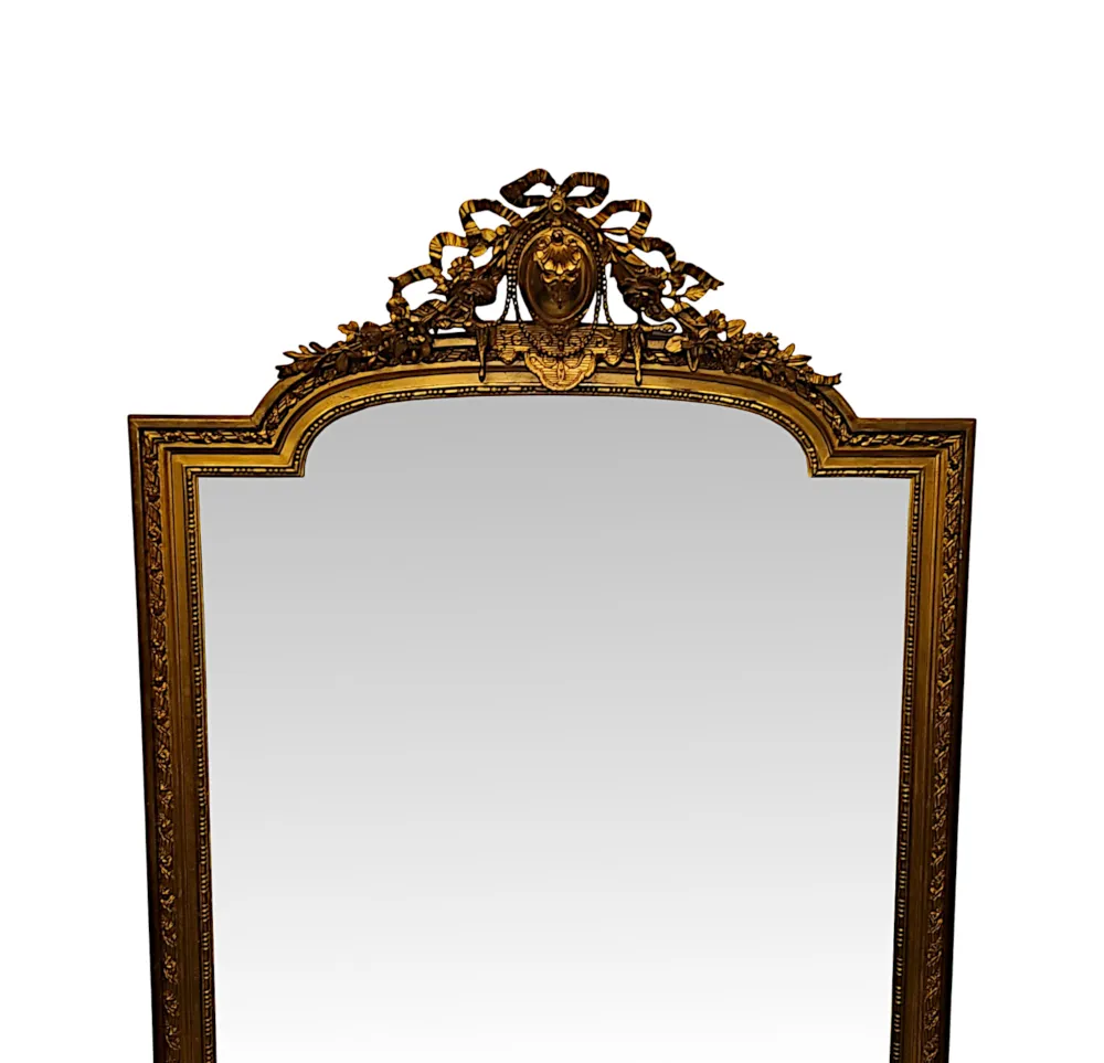A Fabulous Tall 19th Century Giltwood Hall or Dressing Mirror With Original Bevelled Glass
