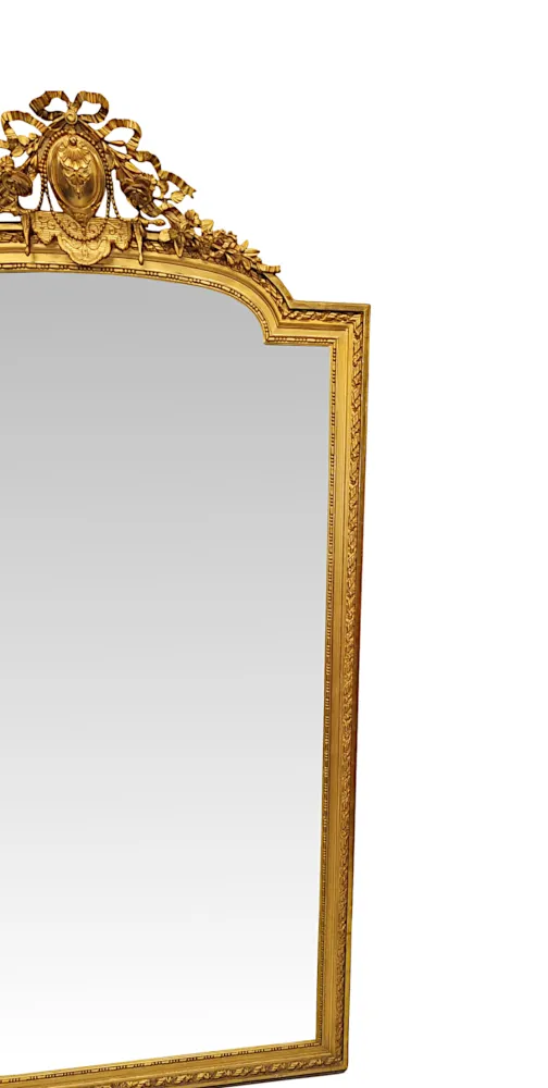 A Fabulous Tall 19th Century Giltwood Hall or Dressing Mirror With Original Bevelled Glass