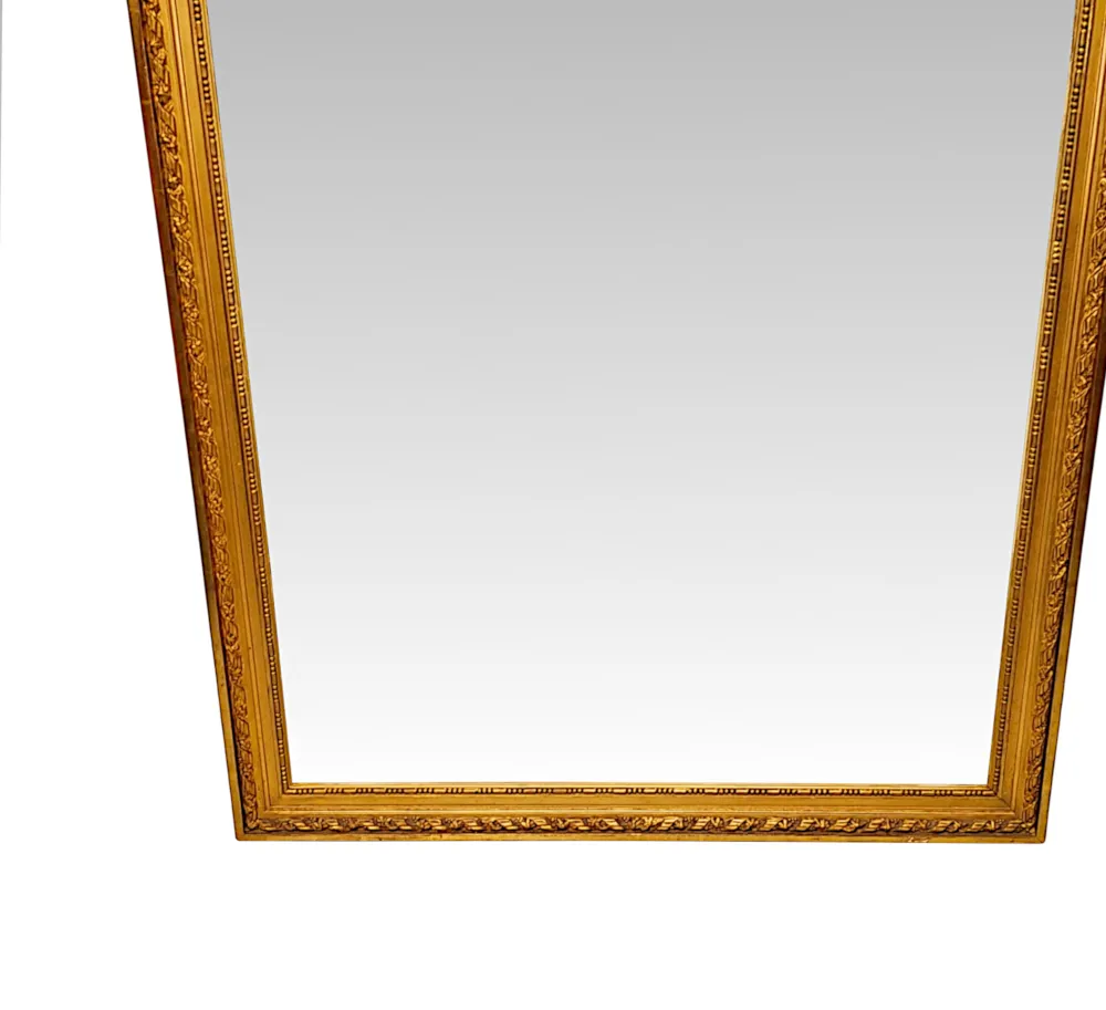 A Fabulous Tall 19th Century Giltwood Hall or Dressing Mirror With Original Bevelled Glass