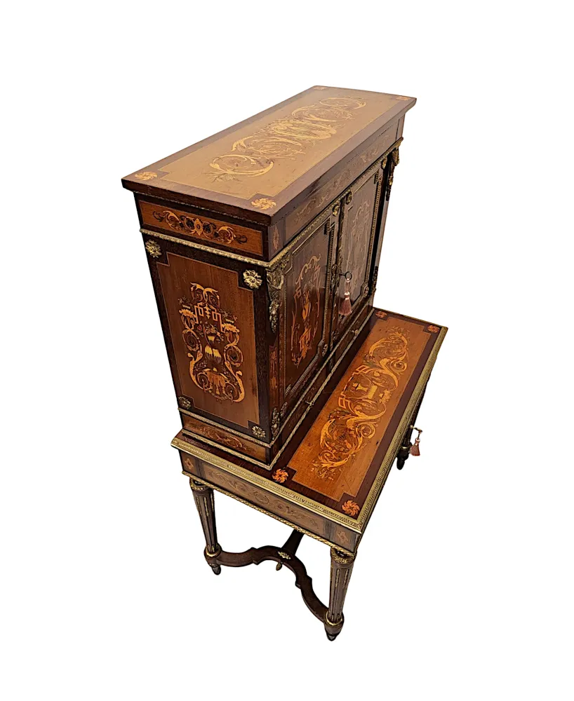 A Very Rare 19th Century French Marquetry Inlaid Bonheur Du Jour Ladies Desk with Ormolu Mounts