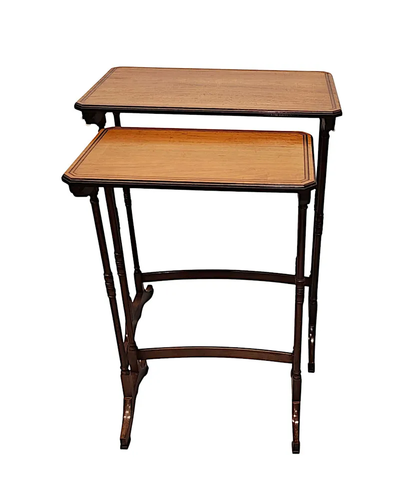 A Very Rare Edwardian Inlaid Satinwood and Mahogany Nest of Four Tables 