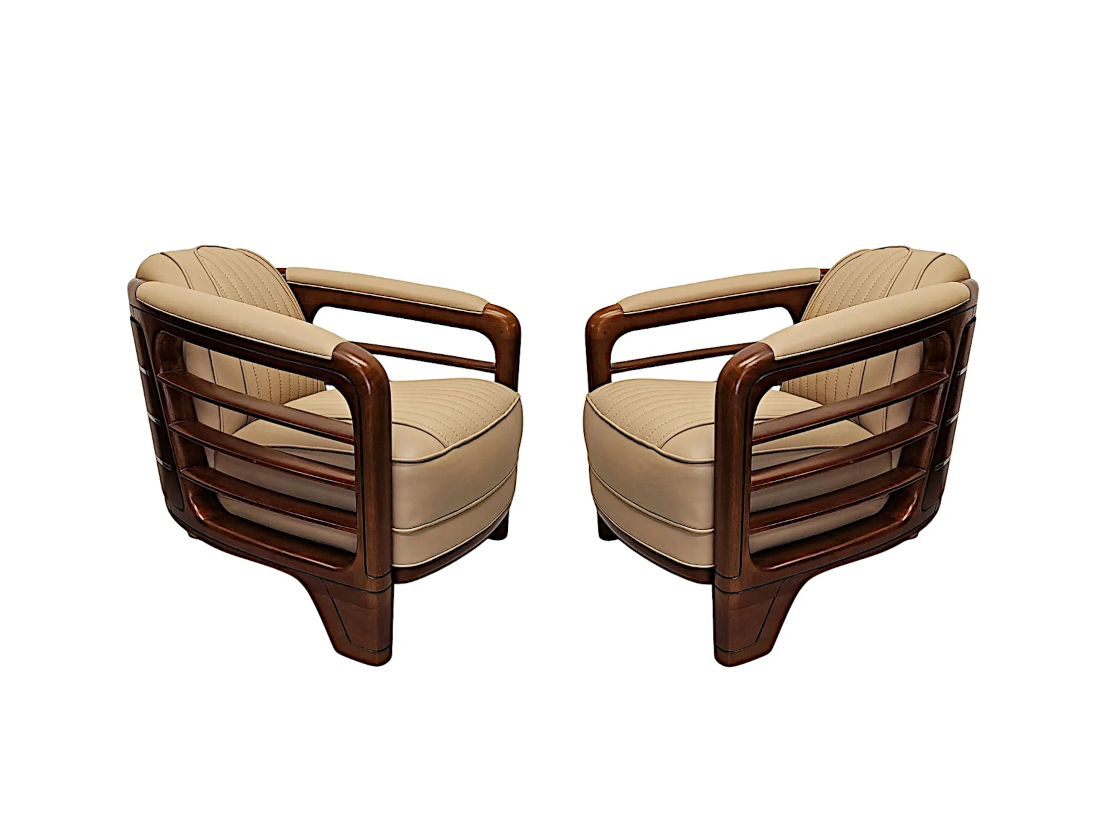  A Very Fine Art Deco Design Leather and Walnut Armchair