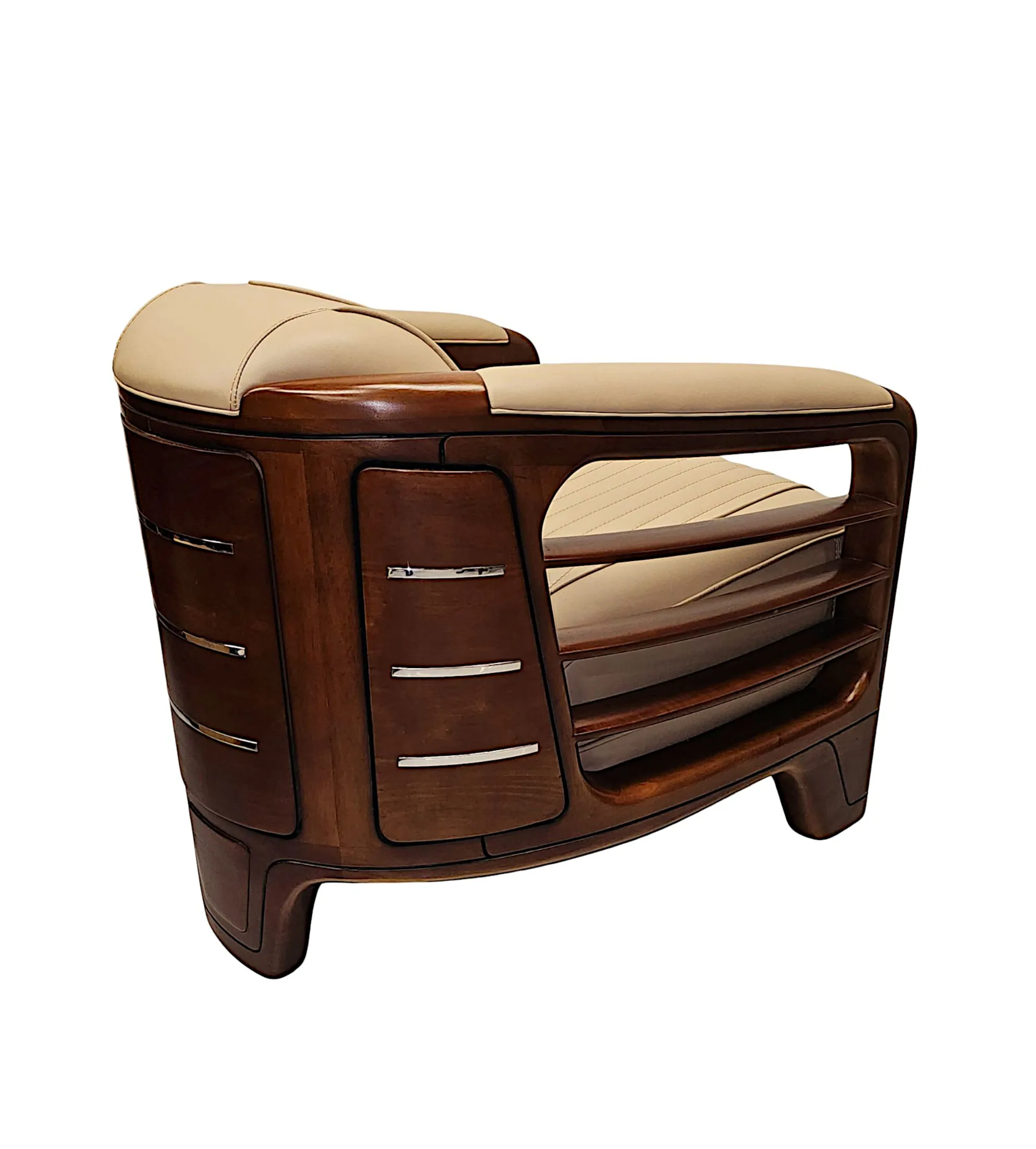  A Very Fine Art Deco Design Leather and Walnut Armchair