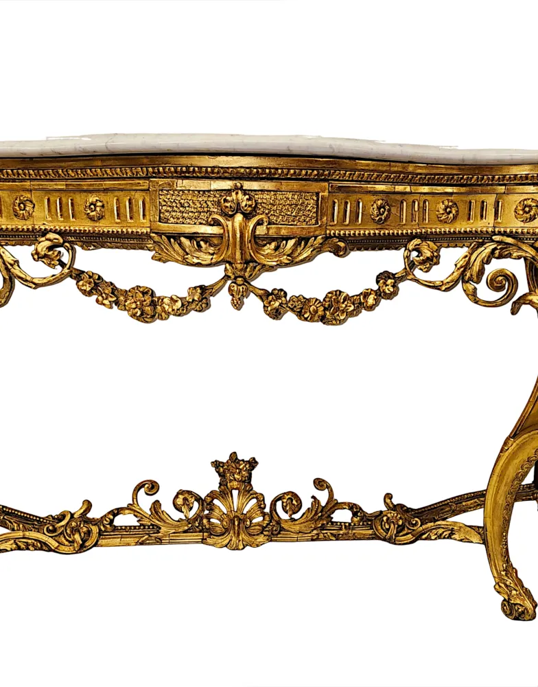 A Very Rare Late 18th Century Large Marble Top Giltwood Console Table
