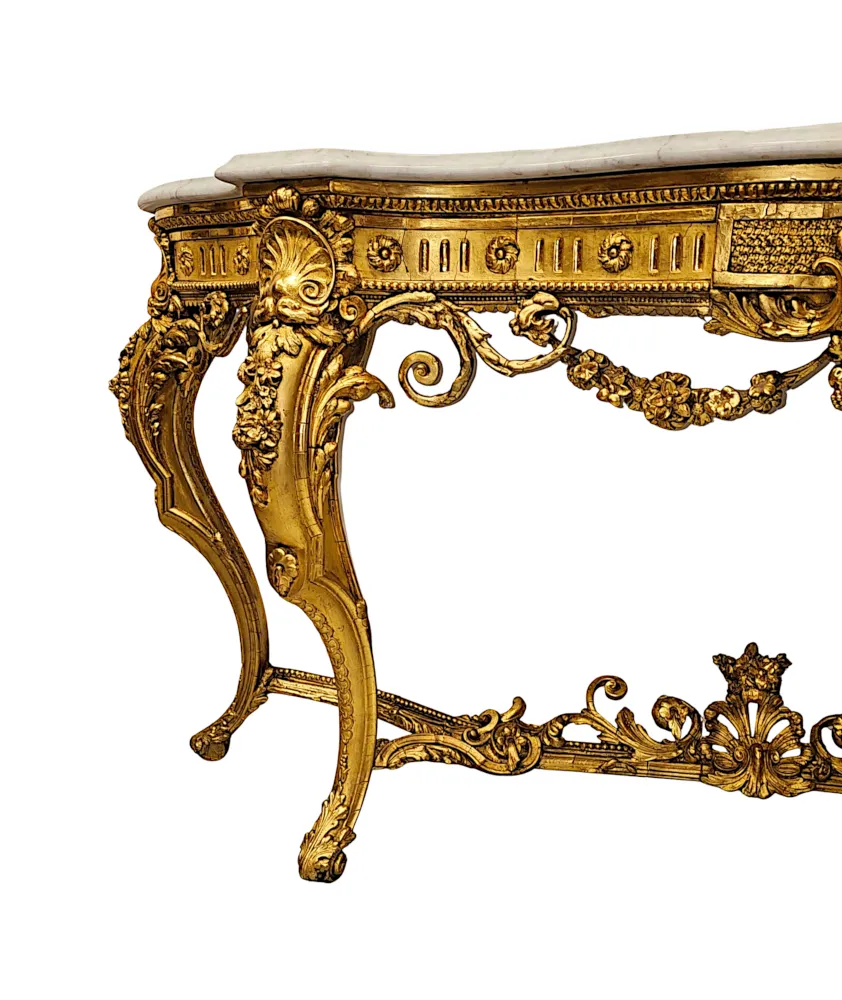 A Very Rare Late 18th Century Large Marble Top Giltwood Console Table