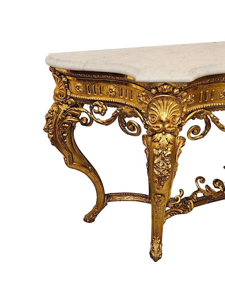 A Very Rare Late 18th Century Large Marble Top Giltwood Console Table