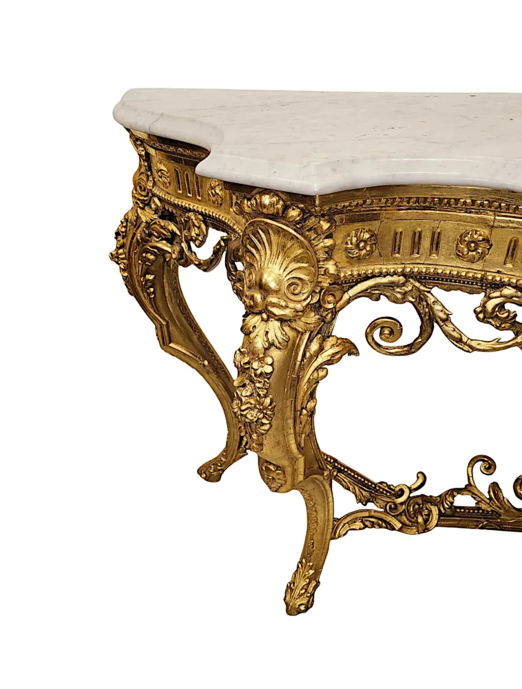 A Very Rare Late 18th Century Large Marble Top Giltwood Console Table