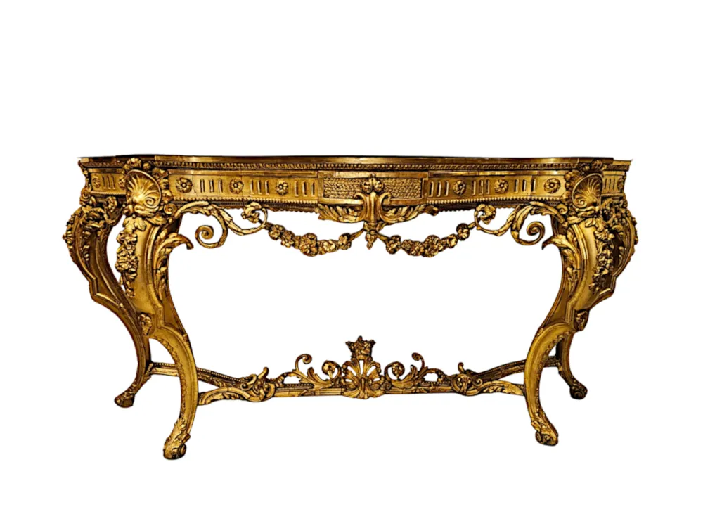 A Very Rare Late 18th Century Large Marble Top Giltwood Console Table