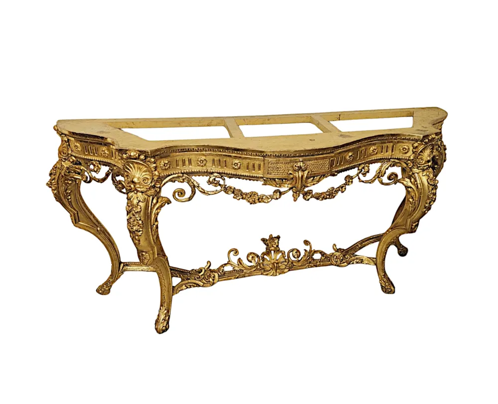 A Very Rare Late 18th Century Large Marble Top Giltwood Console Table