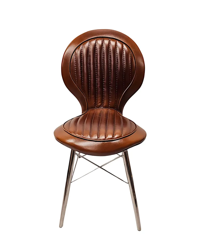  A Gorgeous Art Deco Design Leather and Chrome Dining Chair