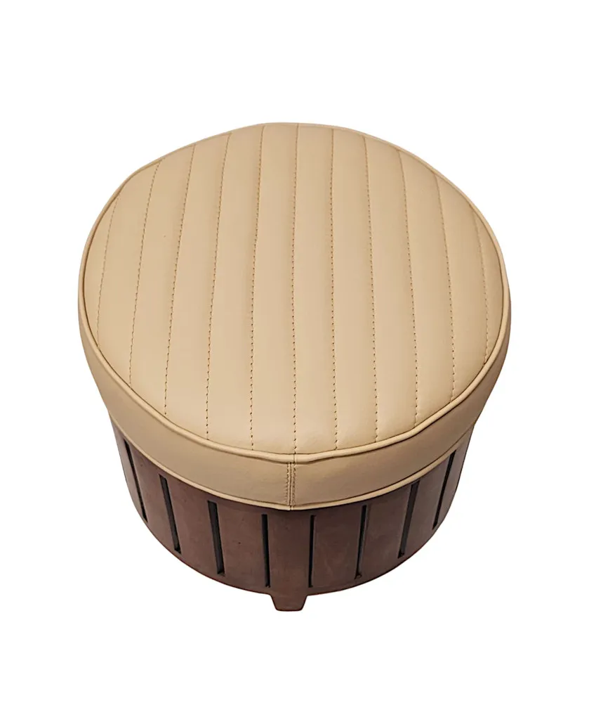 A Stunning Art Deco Style Cream Leather and Walnut Stool