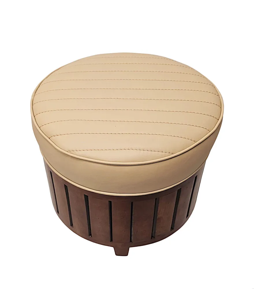 A Stunning Art Deco Style Cream Leather and Walnut Stool