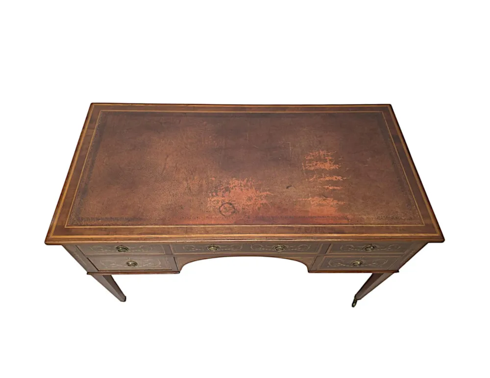 A Fabulous Edwardian Inlaid Leather Top Office or Writing Desk by James Shoolbred of London