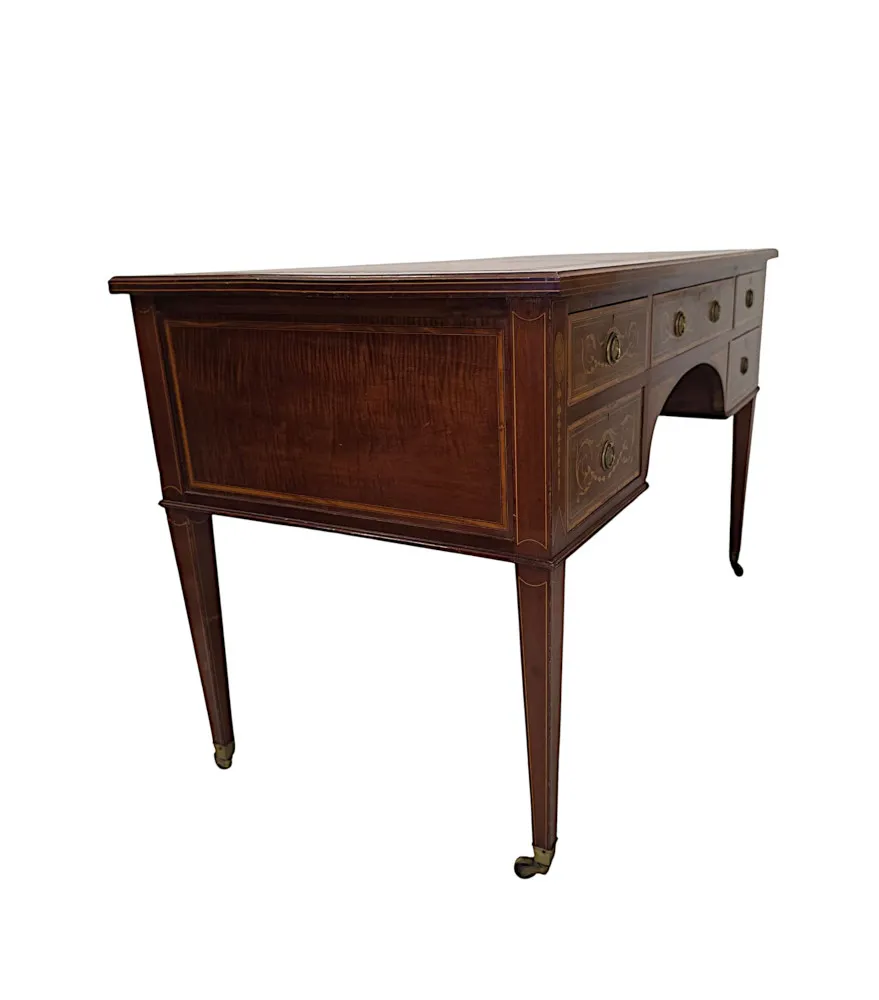 A Fabulous Edwardian Inlaid Leather Top Office or Writing Desk by James Shoolbred of London