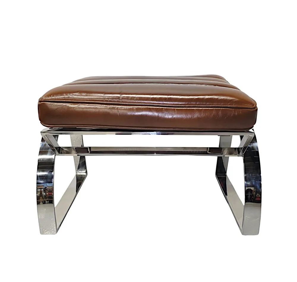 A Fabulous Mid Century Design Chrome and Leather Stool