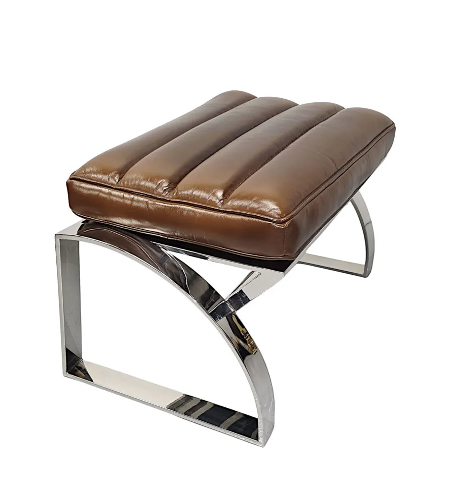 A Fabulous Mid Century Design Chrome and Leather Stool