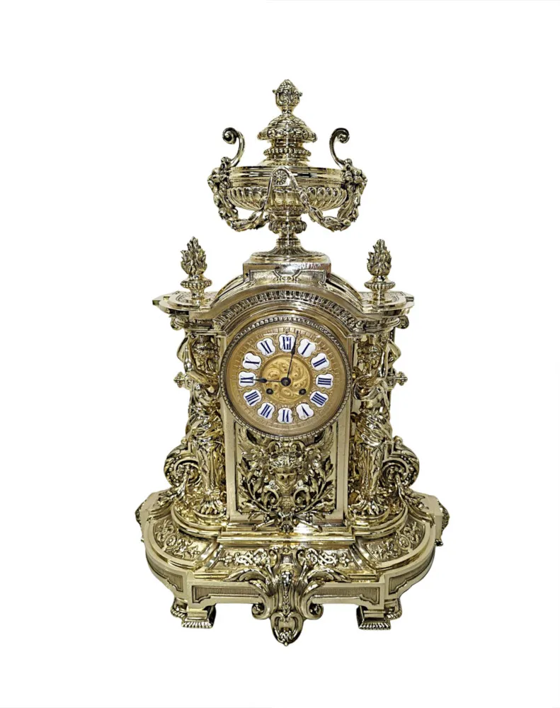  A Very Rare Large 19th Century French Bronze Clock Garniture Set Fully Restored and Polished