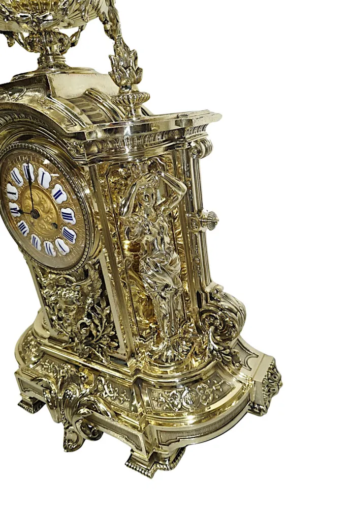  A Very Rare Large 19th Century French Bronze Clock Garniture Set Fully Restored and Polished