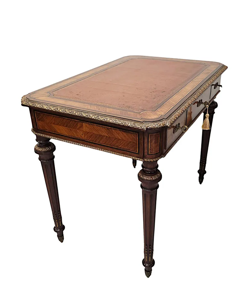 A Very Rare Neat Size 19th Century Leather Top Writing Desk with Ormolu Mounts 
