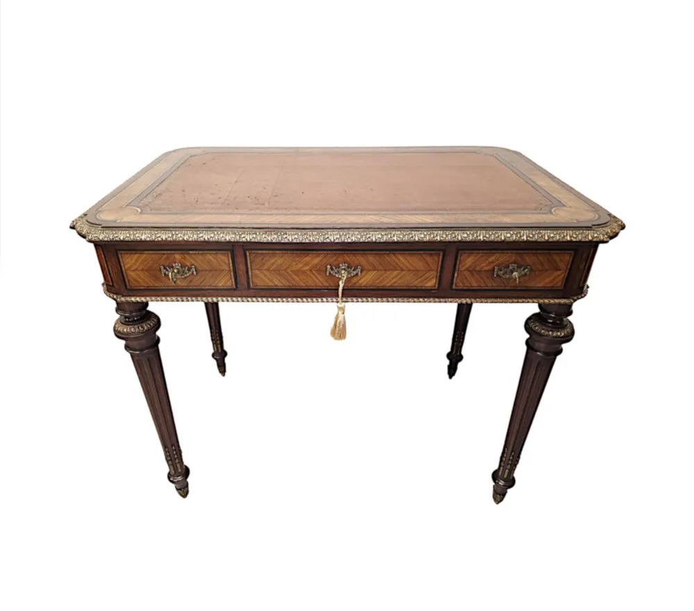  A Very Rare Neat Size 19th Century Leather Top Writing Desk with Ormolu Mounts 