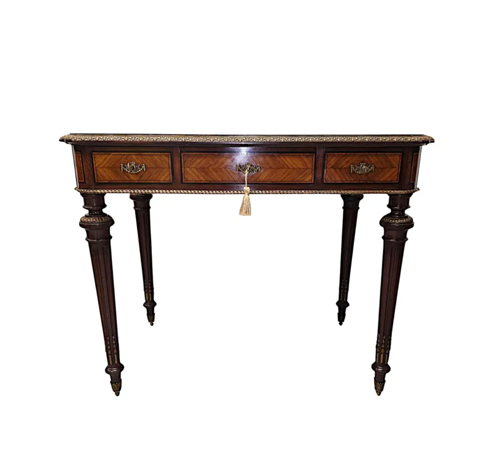  A Very Rare Neat Size 19th Century Leather Top Writing Desk with Ormolu Mounts 