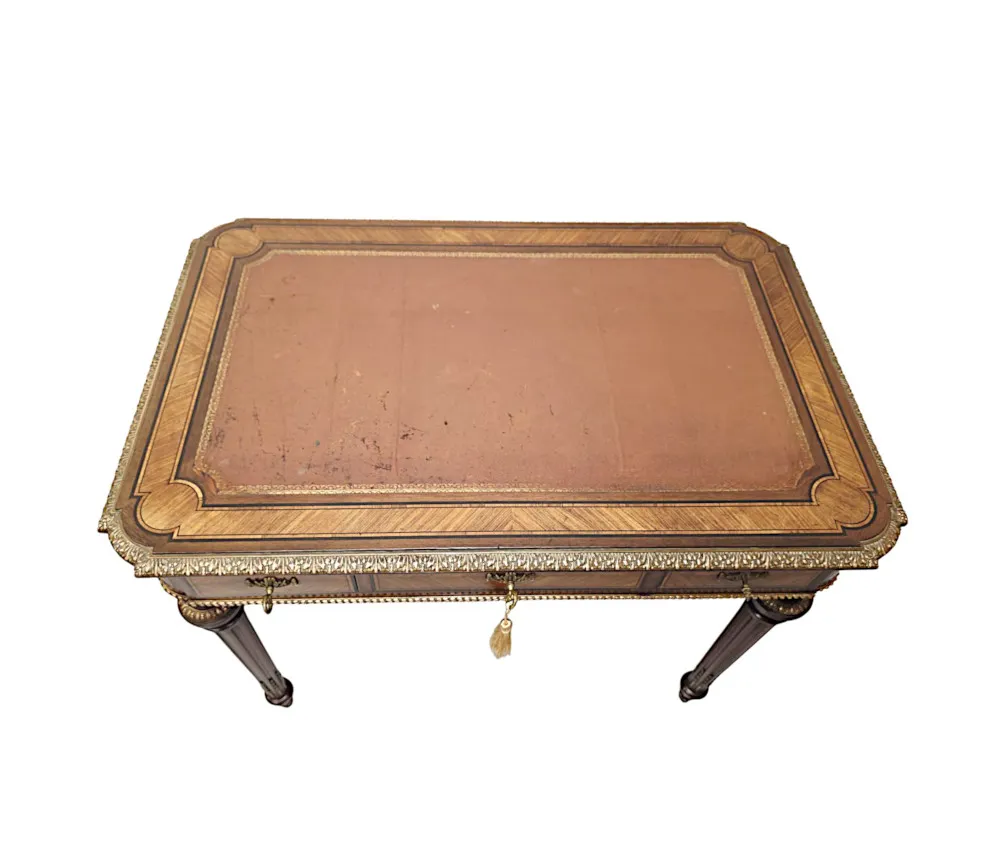  A Very Rare Neat Size 19th Century Leather Top Writing Desk with Ormolu Mounts 