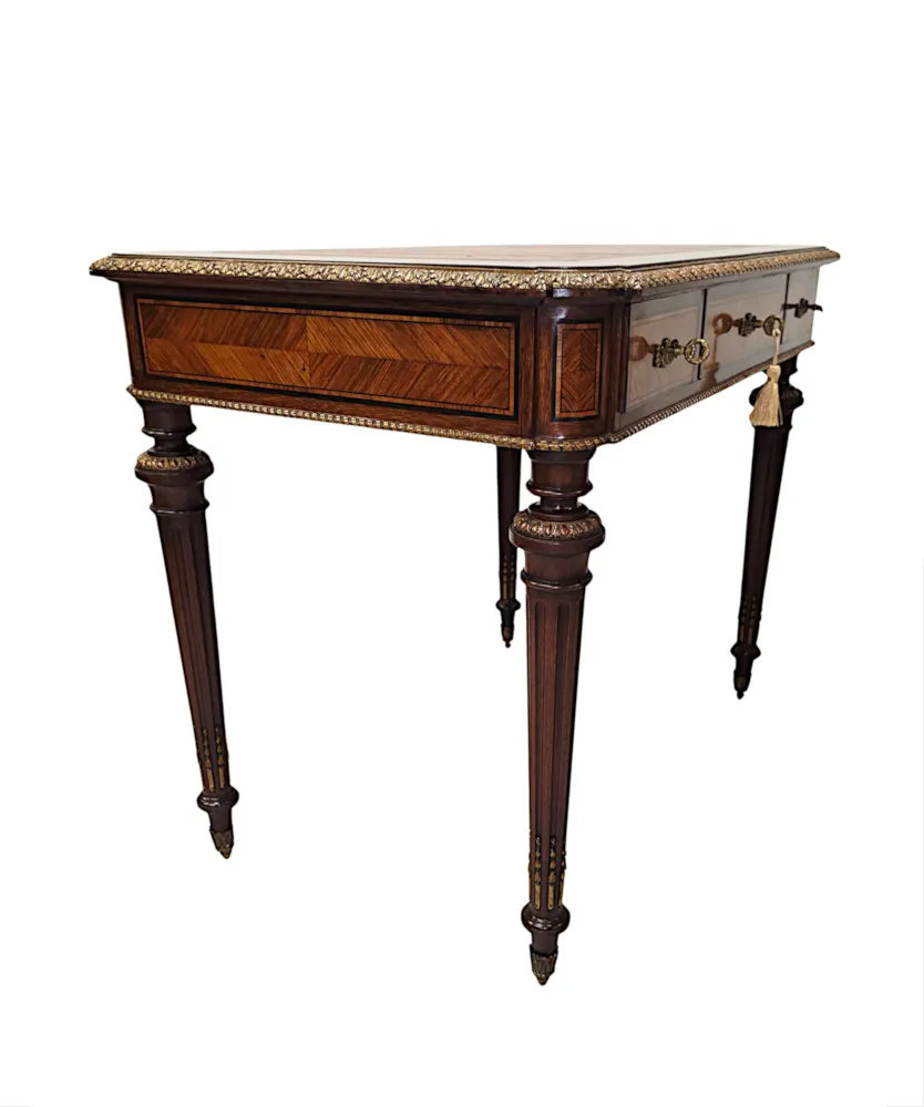  A Very Rare Neat Size 19th Century Leather Top Writing Desk with Ormolu Mounts 