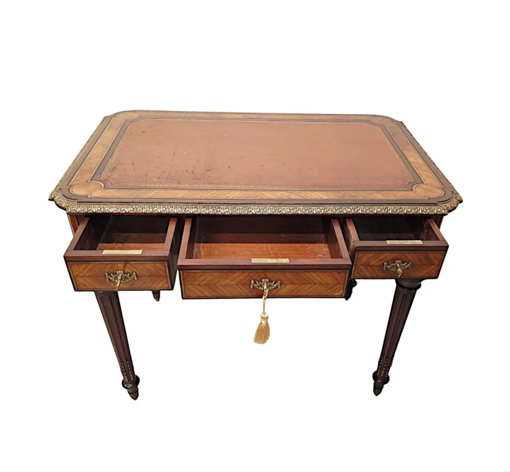  A Very Rare Neat Size 19th Century Leather Top Writing Desk with Ormolu Mounts 