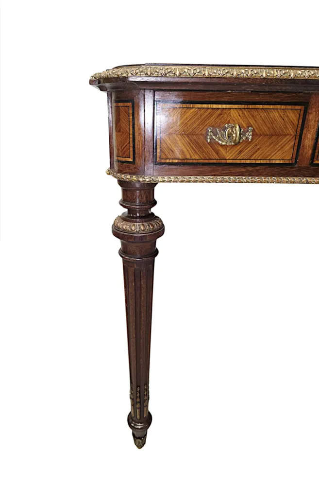  A Very Rare Neat Size 19th Century Leather Top Writing Desk with Ormolu Mounts 