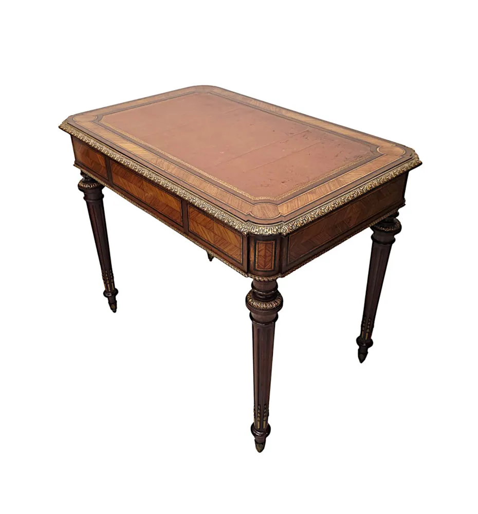  A Very Rare Neat Size 19th Century Leather Top Writing Desk with Ormolu Mounts 