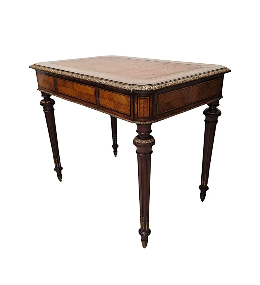  A Very Rare Neat Size 19th Century Leather Top Writing Desk with Ormolu Mounts 