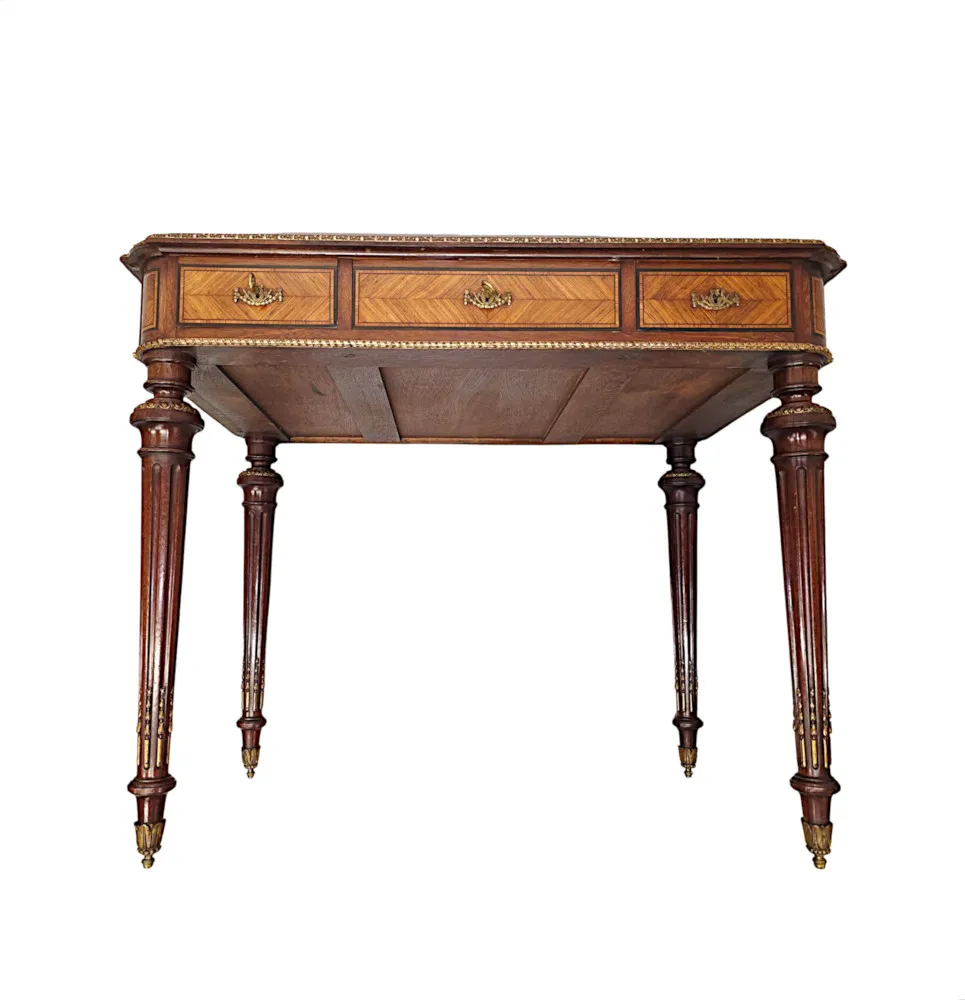  A Very Rare Neat Size 19th Century Leather Top Writing Desk with Ormolu Mounts 