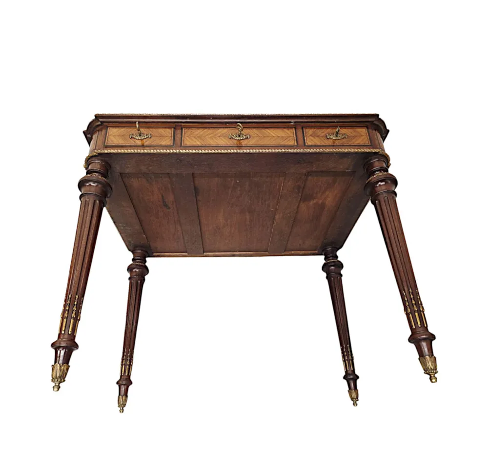  A Very Rare Neat Size 19th Century Leather Top Writing Desk with Ormolu Mounts 