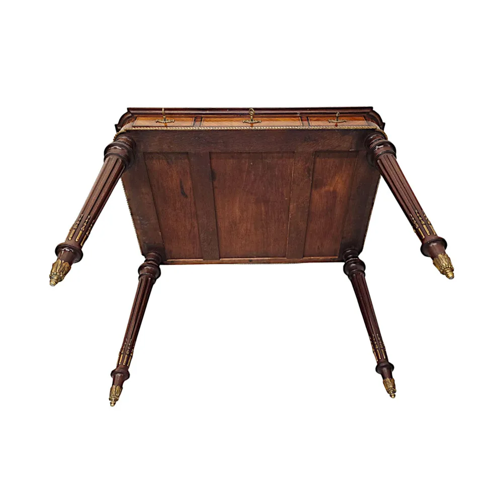 A Very Rare Neat Size 19th Century Leather Top Writing Desk with Ormolu Mounts 