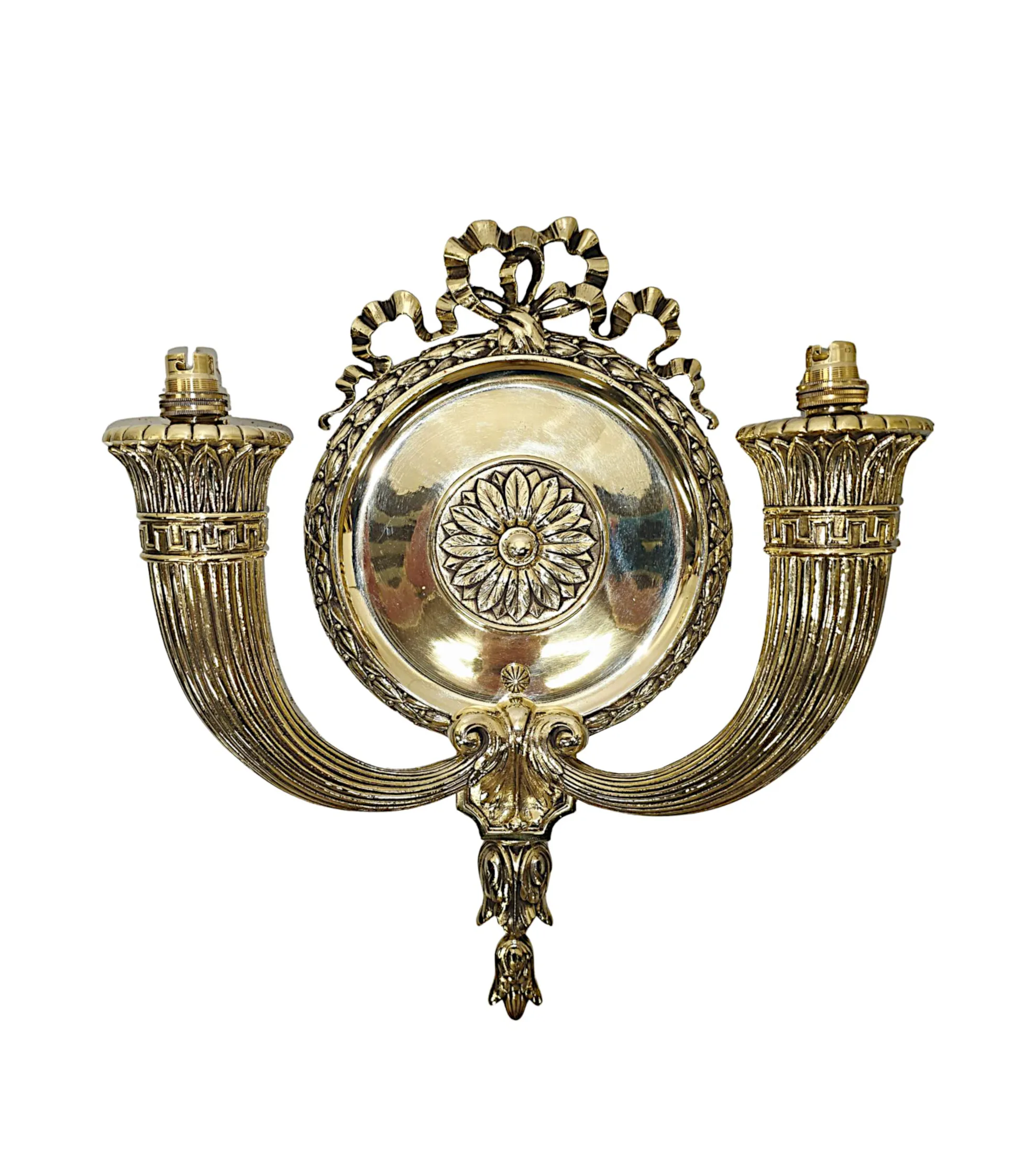 A Very Rare Pair of Early 20th Century Brass Wall Lights and a Pair of Matching Smaller Wall Lights