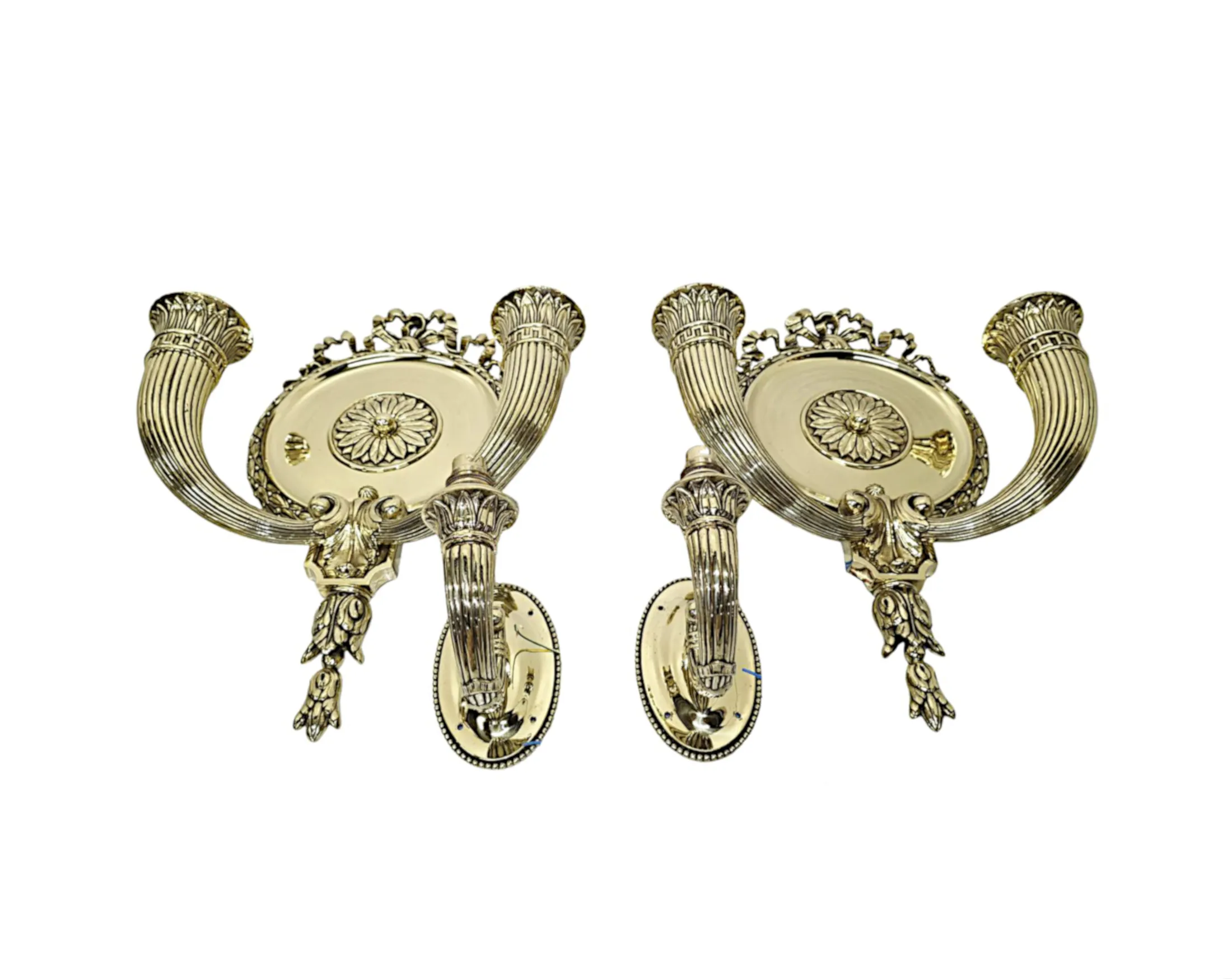 A Very Rare Pair of Early 20th Century Brass Wall Lights and a Pair of Matching Smaller Wall Lights