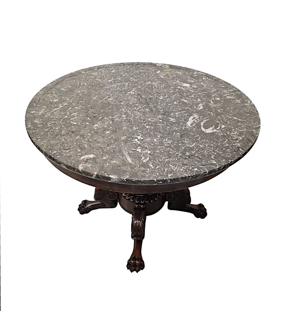 A Very Rare Large 19th Century Marble Top Centre Table With Claw Foot