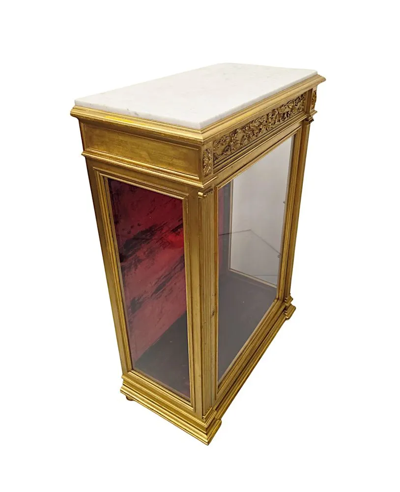 A Very Rare and Unusual 19th Century Pair of Giltwood Marble Top Pier Cabinets