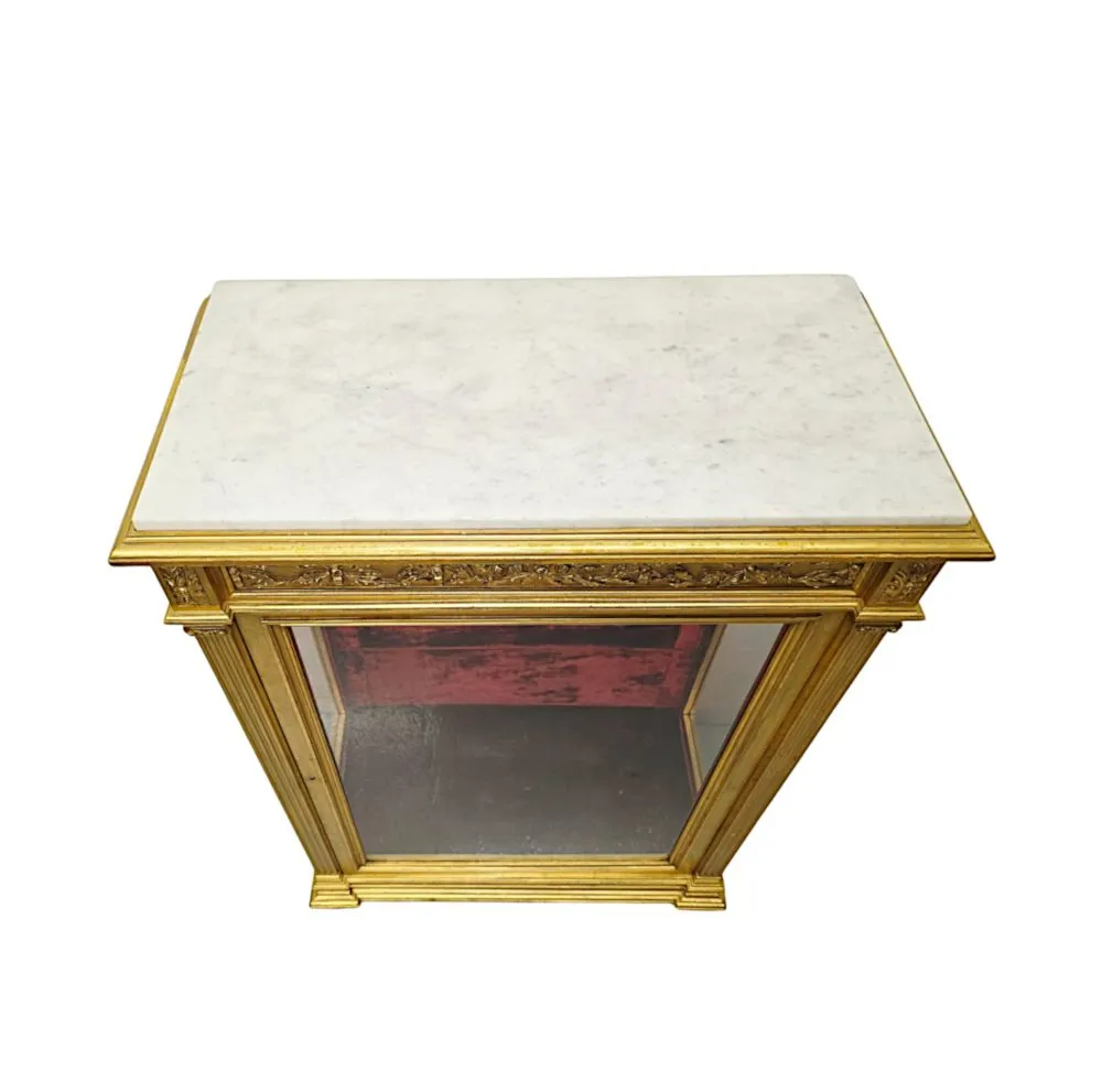 A Very Rare and Unusual 19th Century Pair of Giltwood Marble Top Pier Cabinets