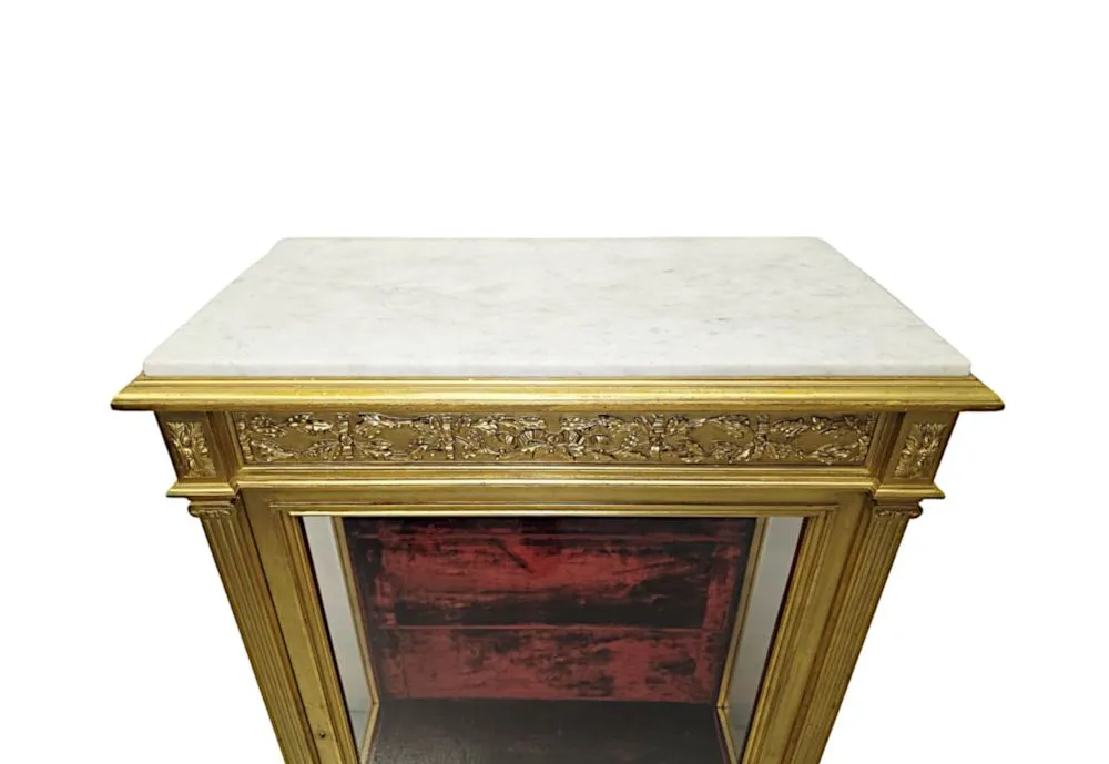 A Very Rare and Unusual 19th Century Pair of Giltwood Marble Top Pier Cabinets