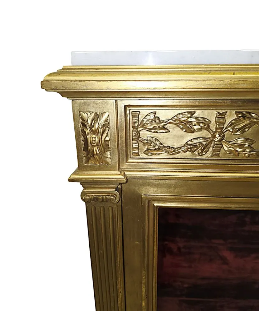 A Very Rare and Unusual 19th Century Pair of Giltwood Marble Top Pier Cabinets
