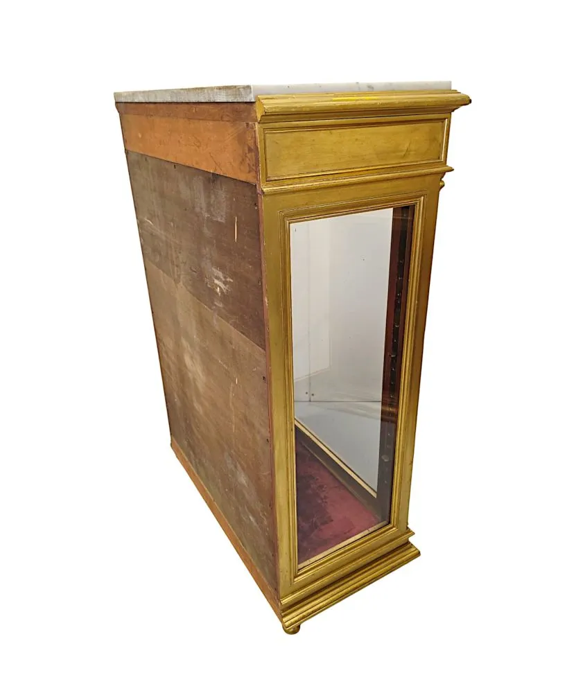 A Very Rare and Unusual 19th Century Pair of Giltwood Marble Top Pier Cabinets